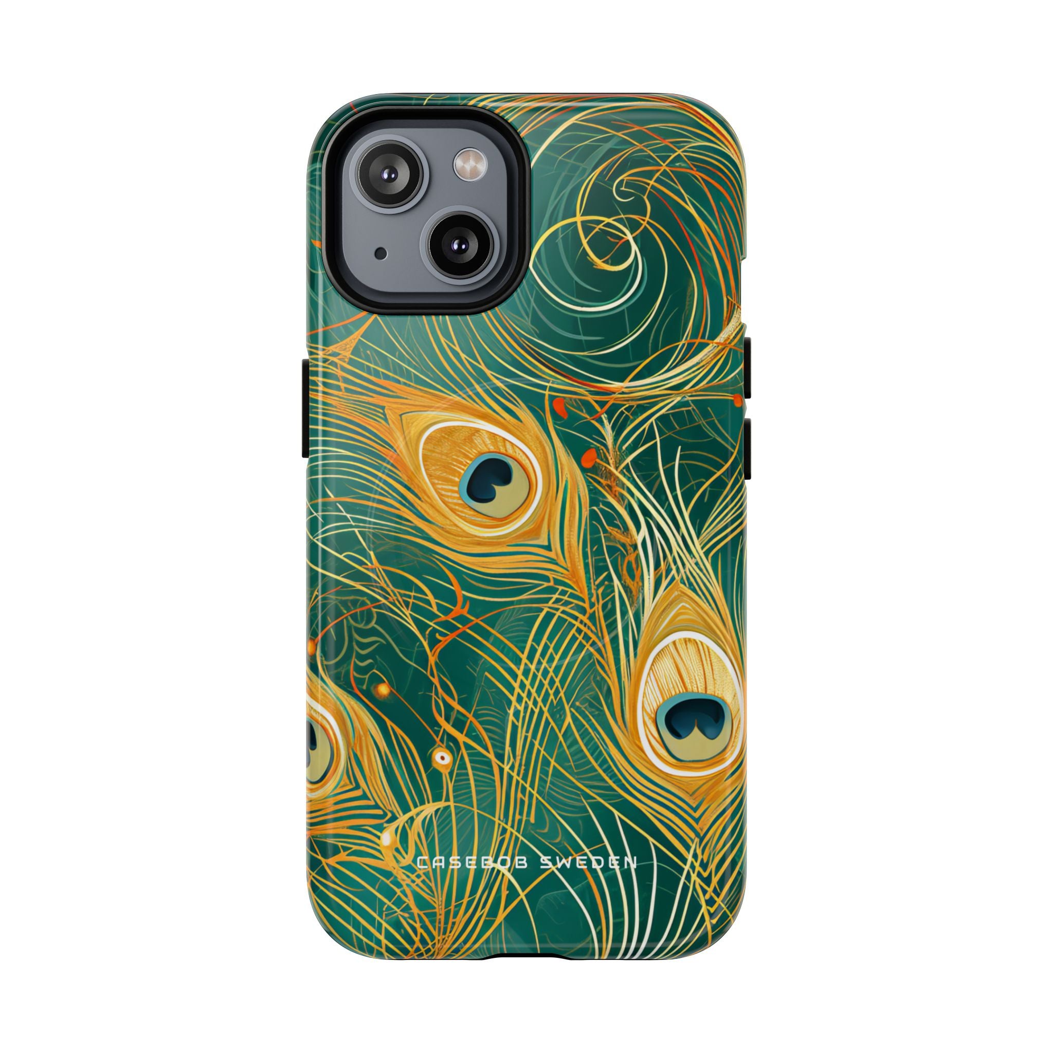 Peacock Elegance in Teal and Gold iPhone 14 | Tough+ Phone Case