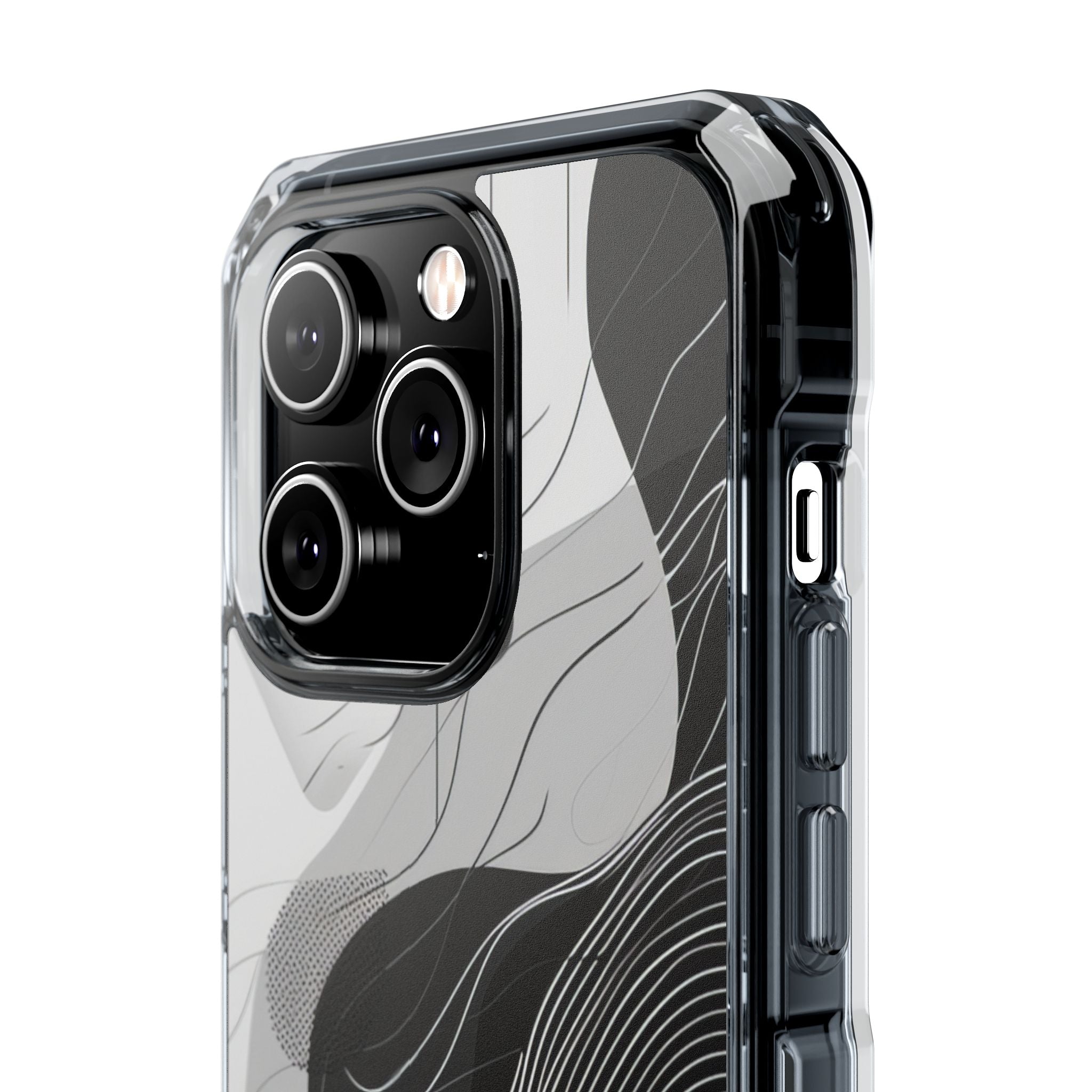 Fluid Rhythms: Monochrome Line Flow iPhone 14 - Clear Impact Phone Case