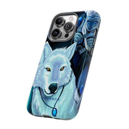 Elf with white wolf - Protective Phone Case