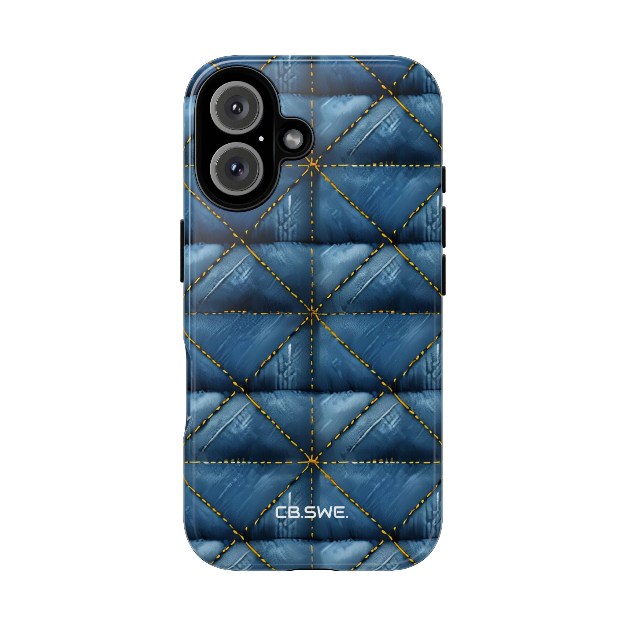 Blue Denim Quilted Yellow Stitching Seamless iPhone 16 - Tough