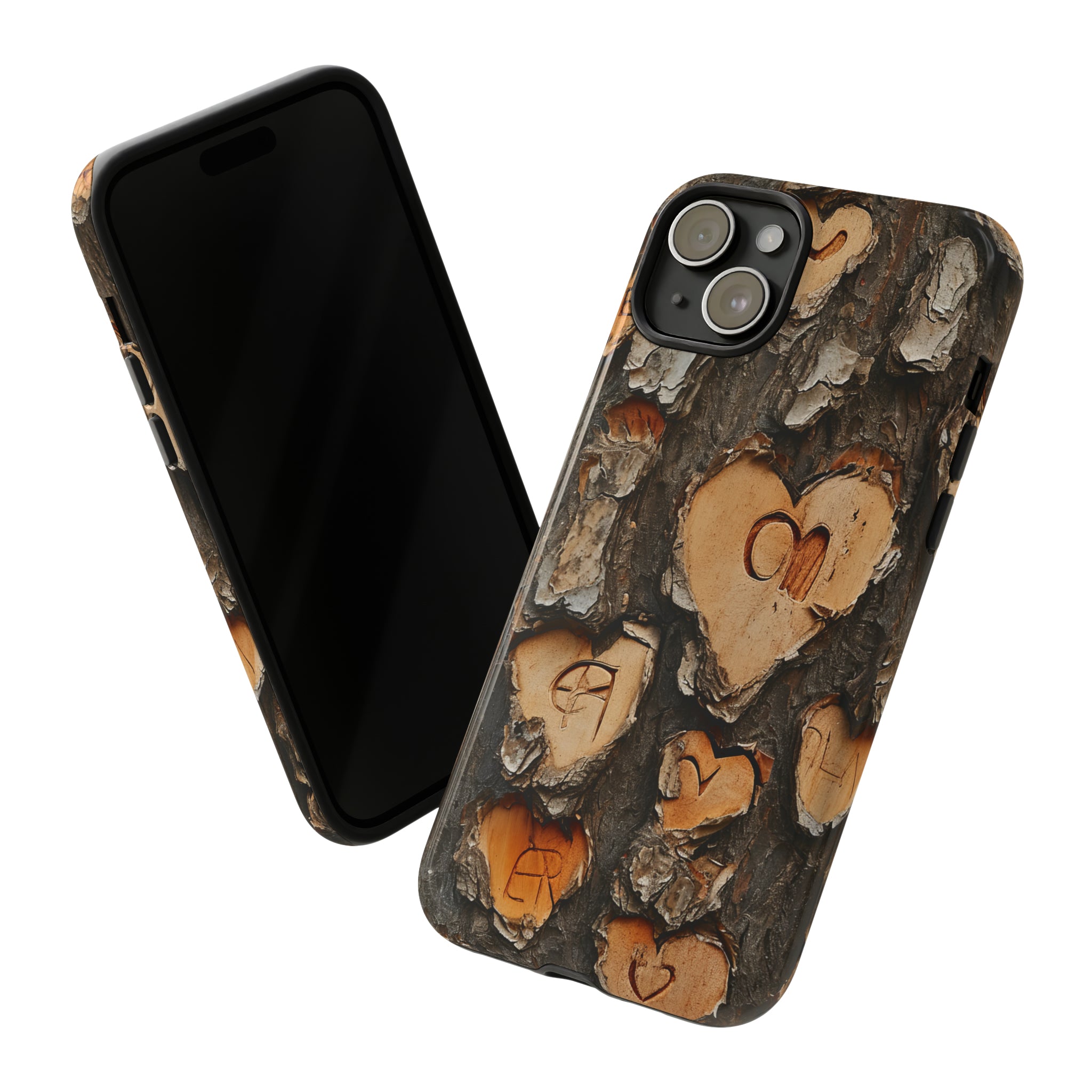 Carved Heart Trees & Initials - Protective Phone Case