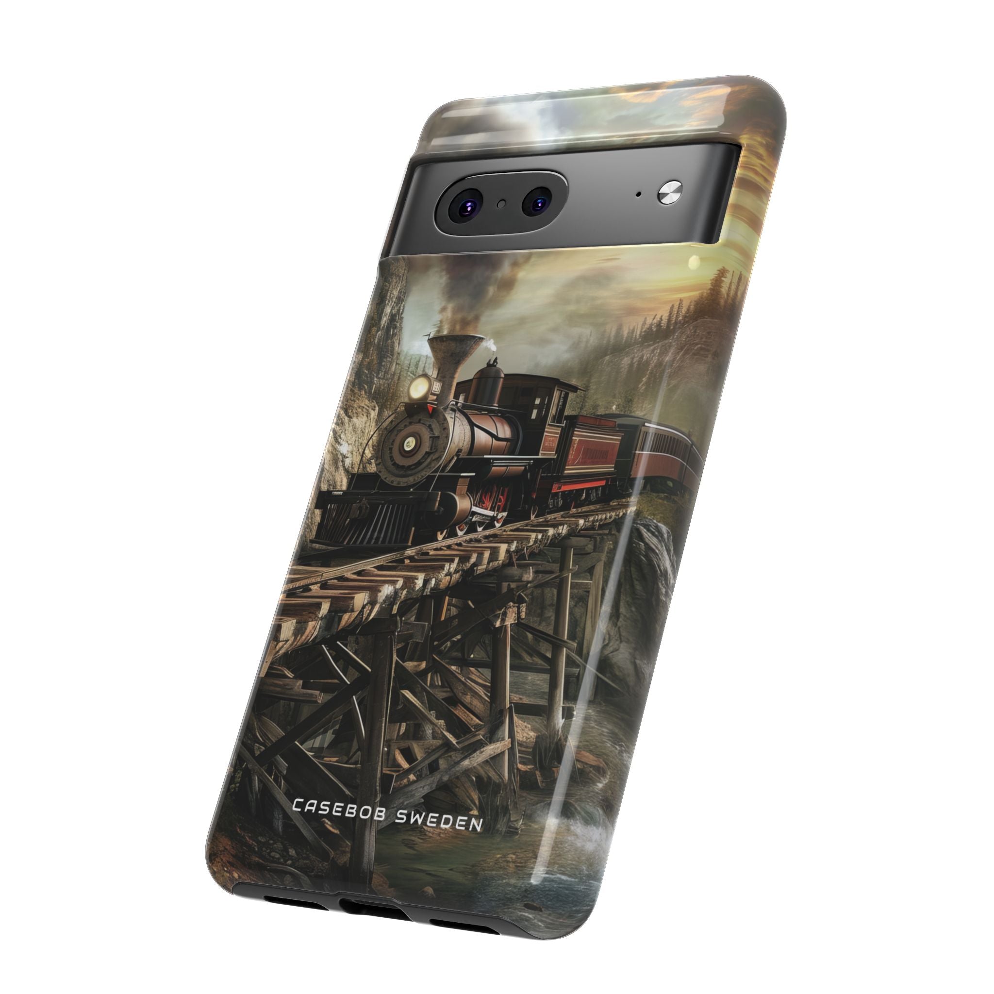 Vintage Steam Train Crossing Mountain Bridge Google Pixel 7 - Tough Phone Case