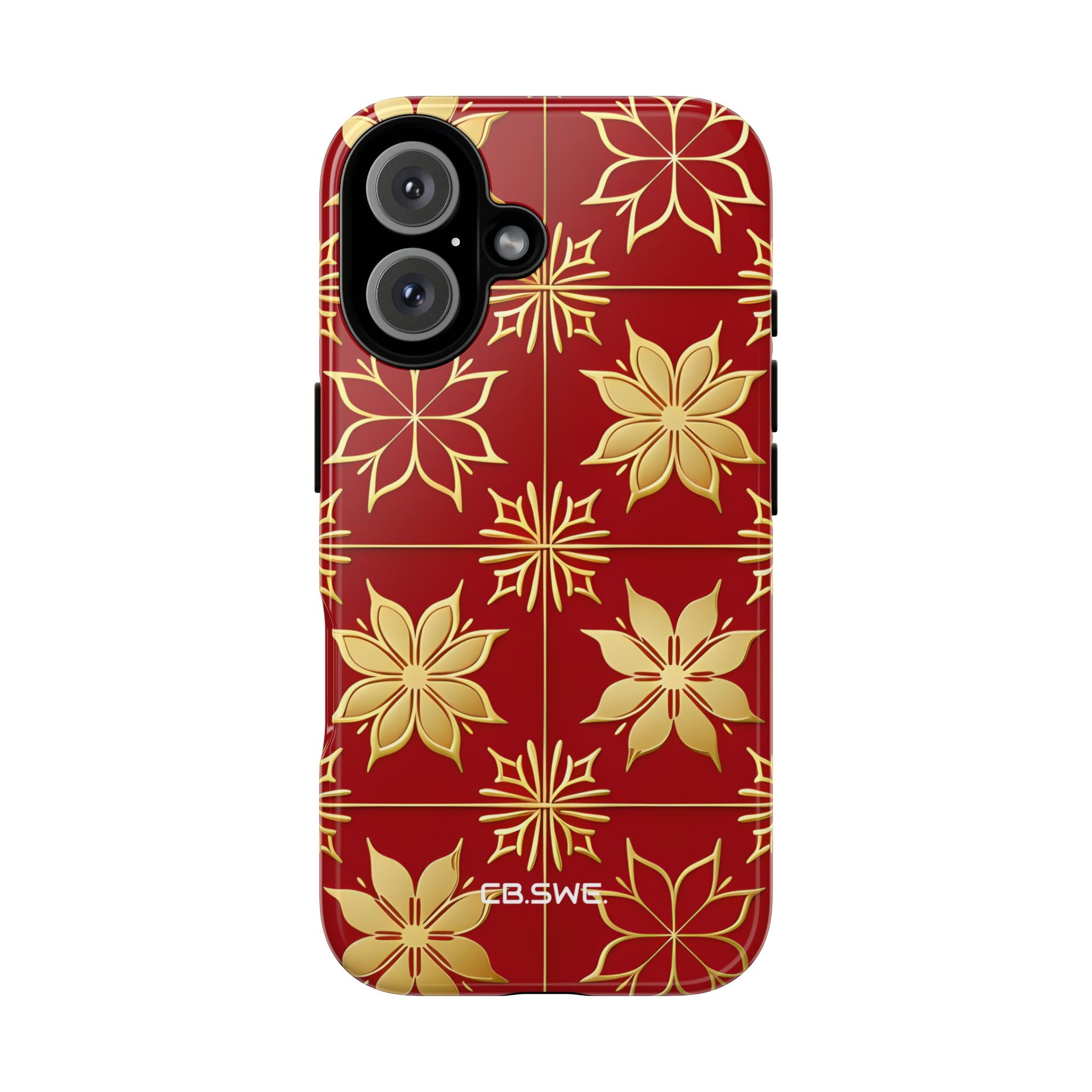 Elegant Gold Floral Seamless Rich Red iPhone 16 - Tough