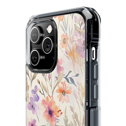 Soft Pink Floral Watercolor Design - Clear Impact iPhone 14 Phone Case