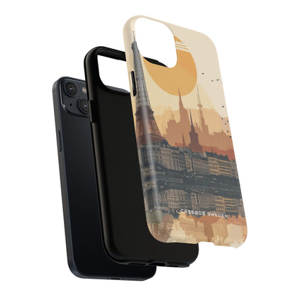 Eiffel Tower Silhouette with Birds and Sun Reflection iPhone 14 | Tough+ Phone Case