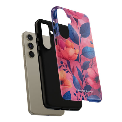 Pink Blue Floral - Tough Samsung S24 Phone Case