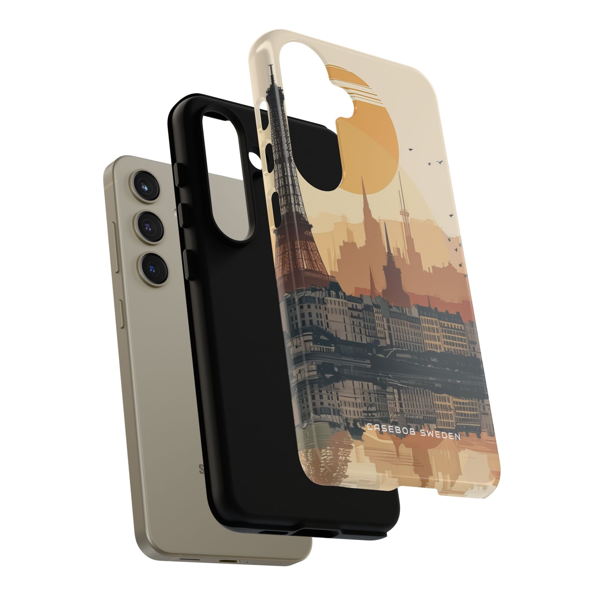 Eiffel Tower Silhouette with Birds and Sun Reflection Samsung S24 - Tough Phone Case