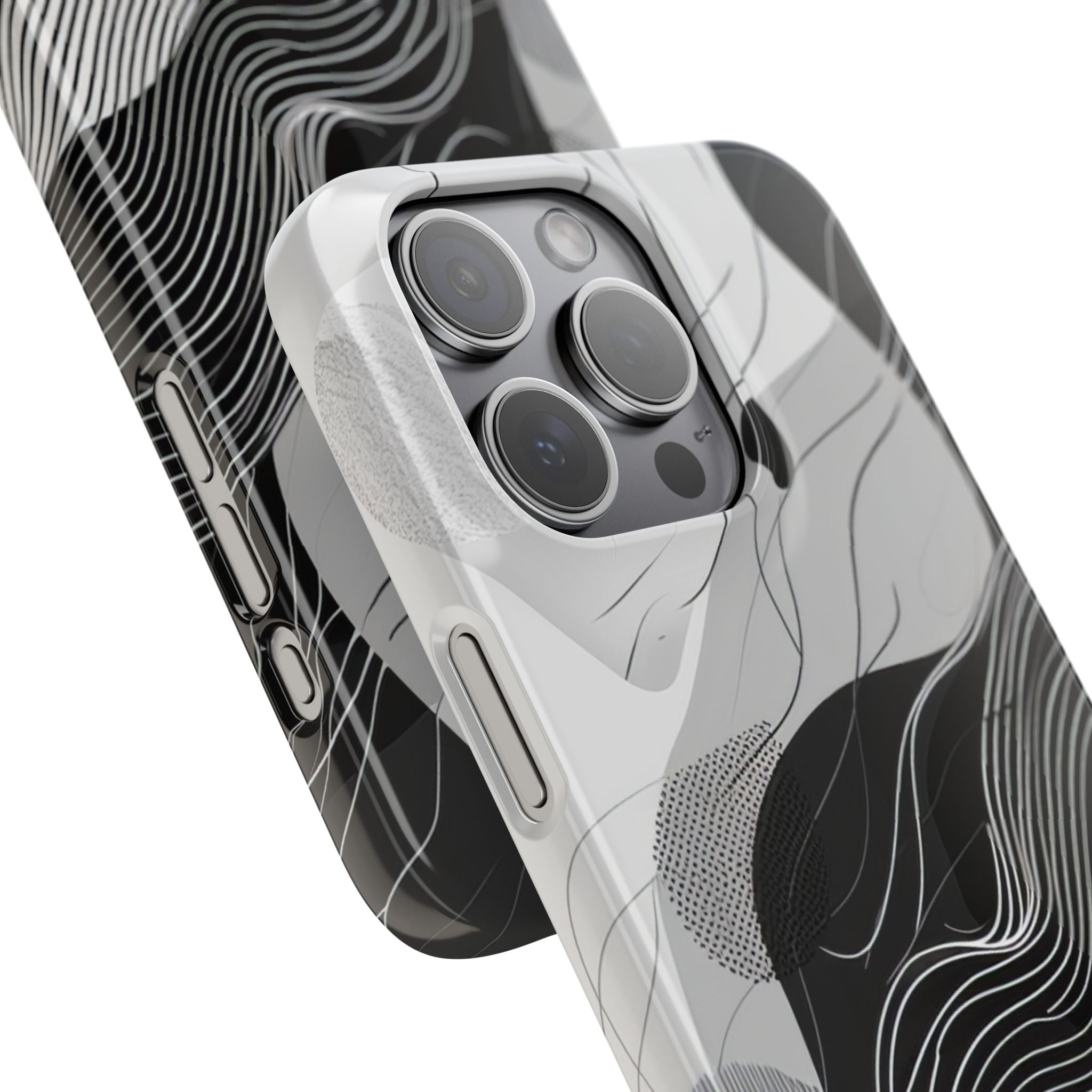 Fluid Rhythms: Monochrome Line Flow iPhone 15 - Slim Phone Case