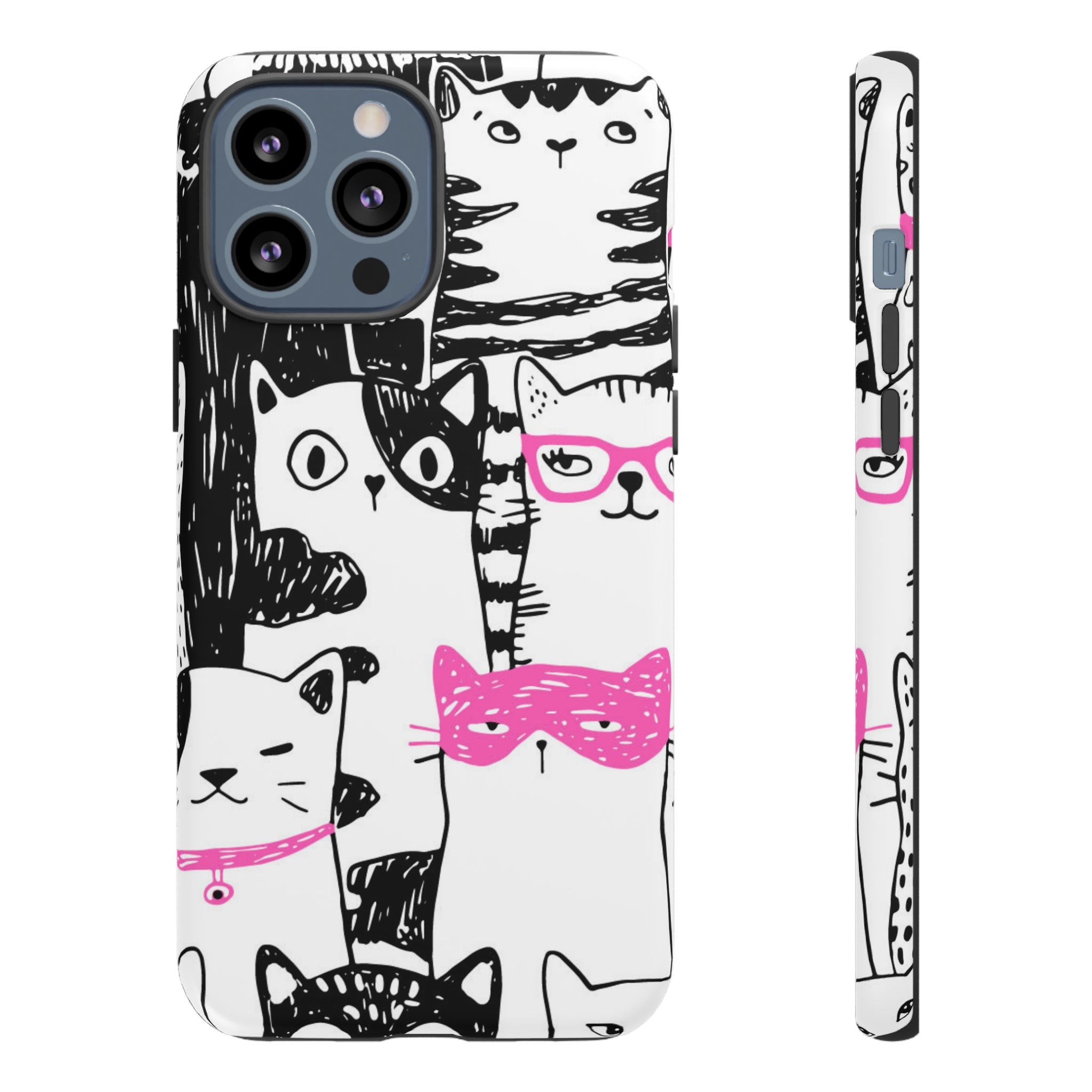 Black & Pink Cat Pattern iPhone Case (Protective) iPhone 13 Pro Max Matte Phone Case