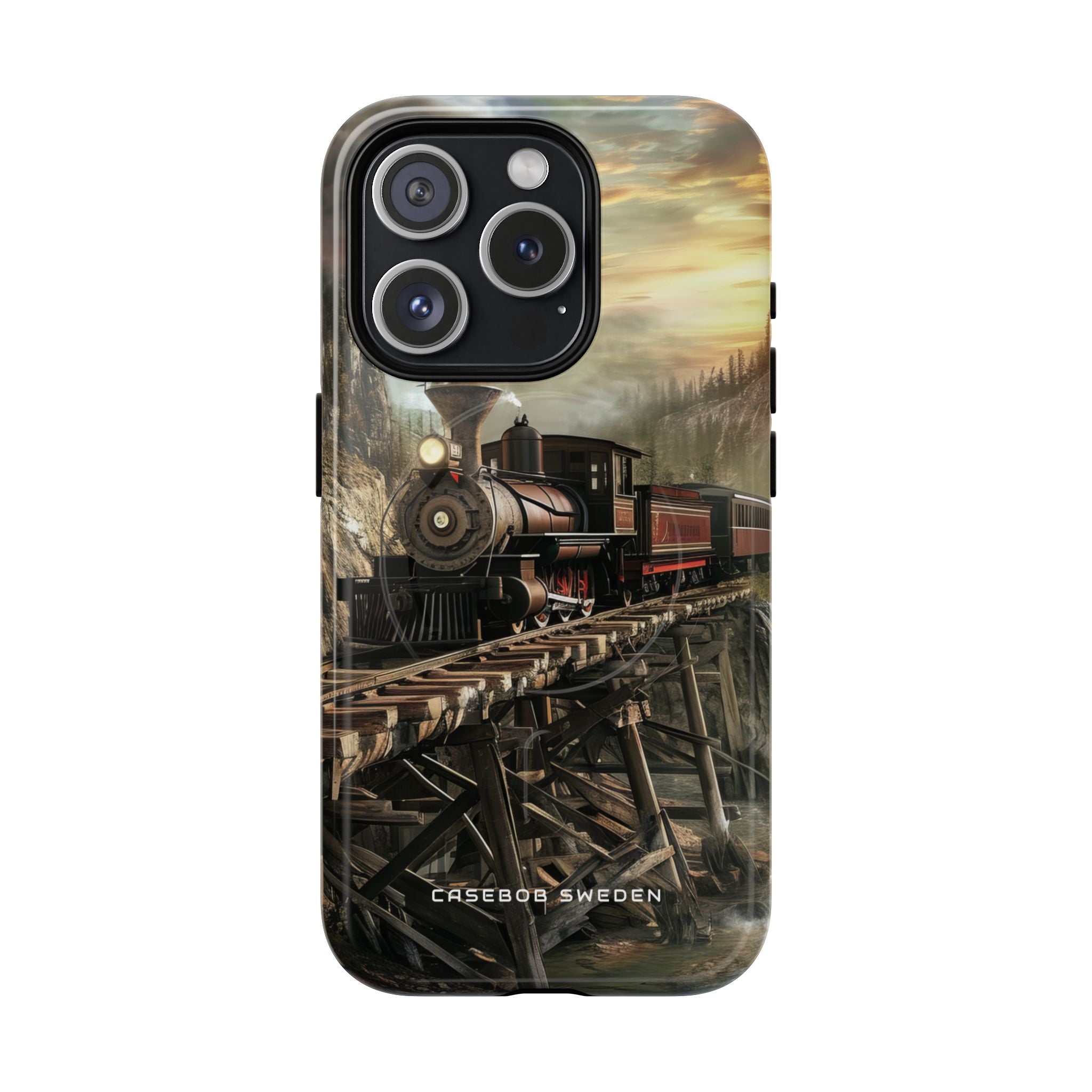 Vintage Steam Train Crossing Mountain Bridge iPhone 15  Tough+ Phone Case