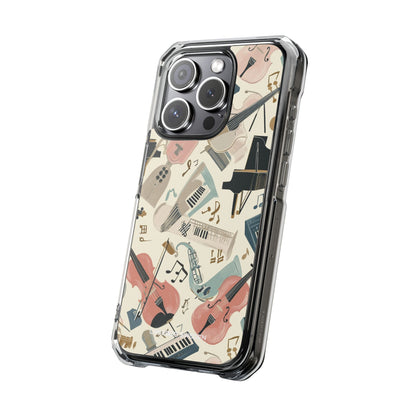 Beige Musical Instruments Pattern - Clear Impact iPhone 15 Phone Case