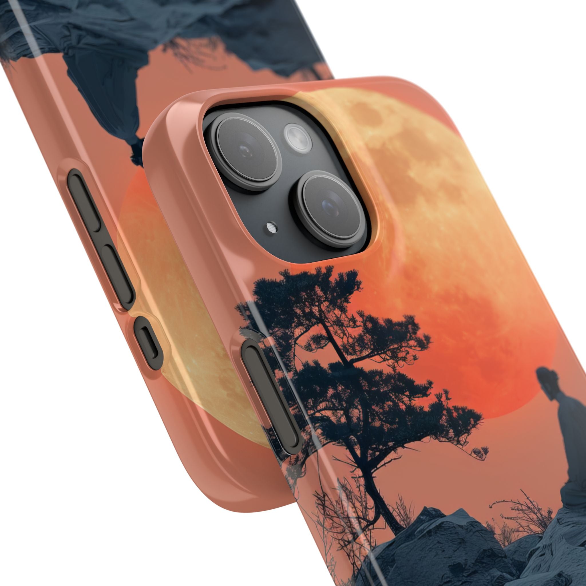 Zen Tranquility Under a Red Moon iPhone 15 - Slim Phone Case