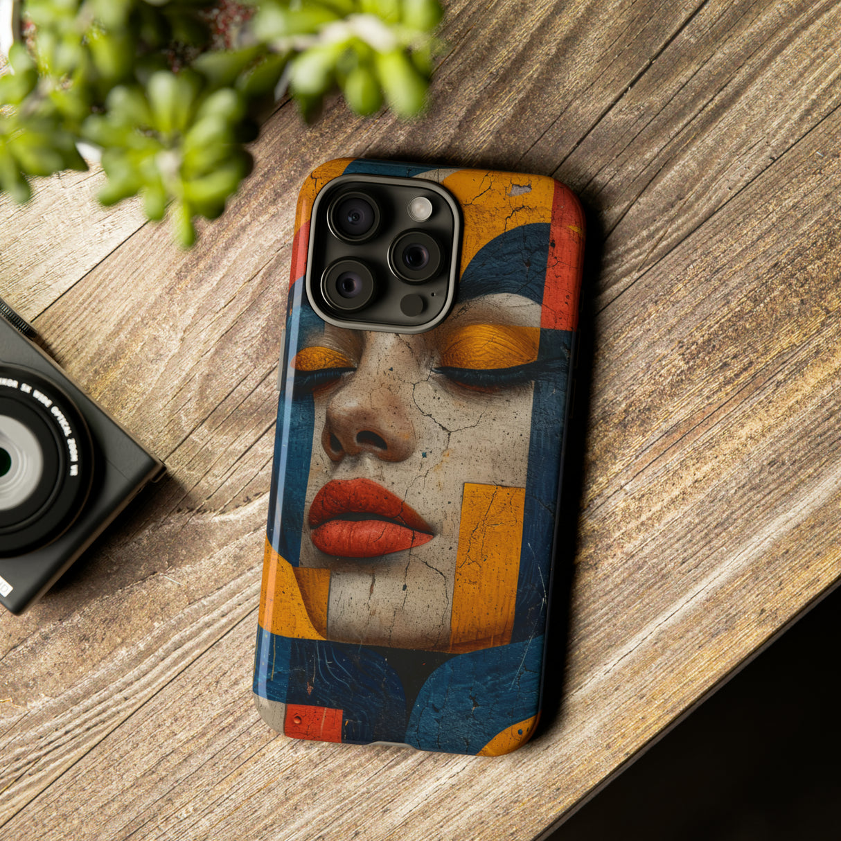 Blue Lady's Geometric Elegance - Protective Phone Case