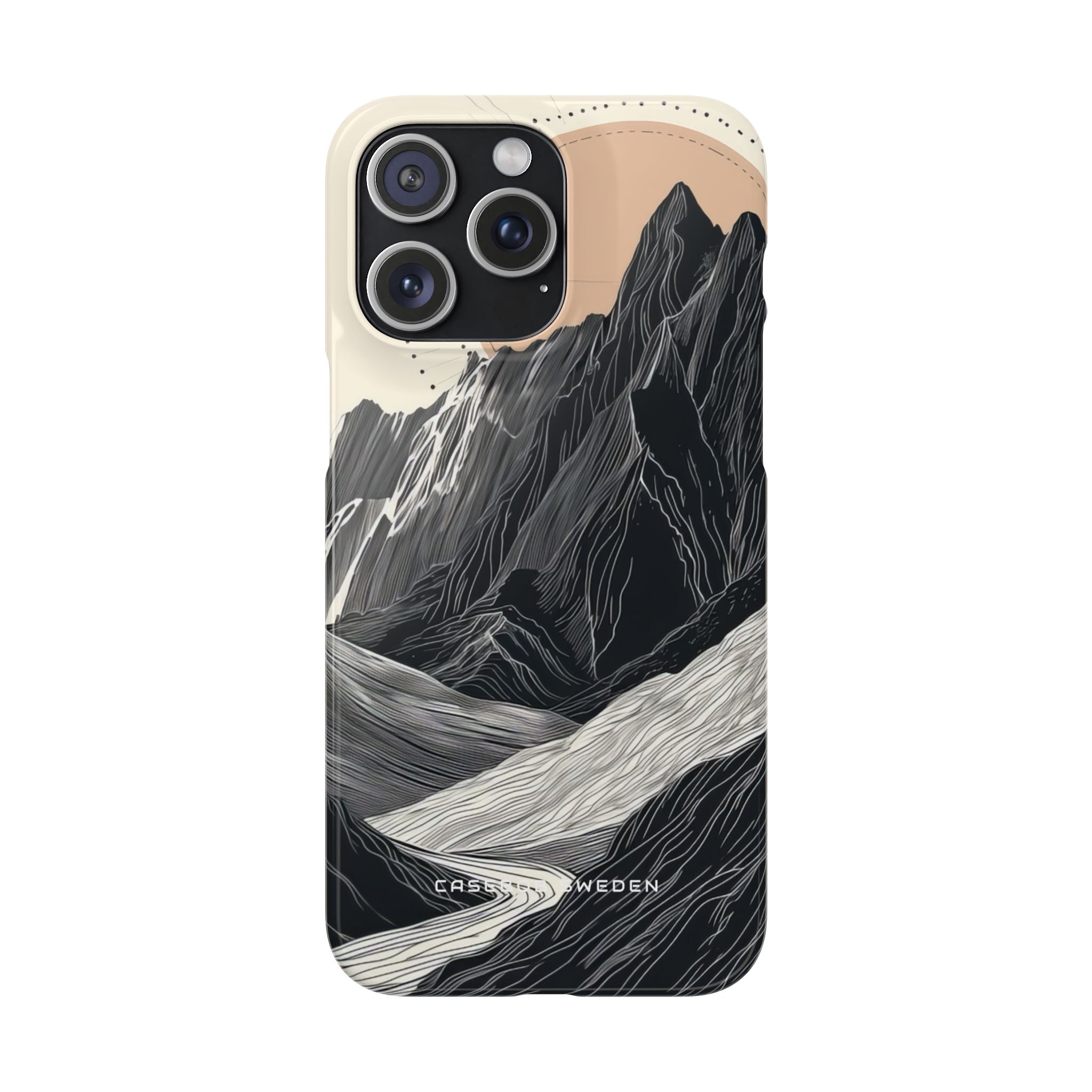 Minimalist Mountain Landscape with Flowing River iPhone 15 - Slim Phone Case