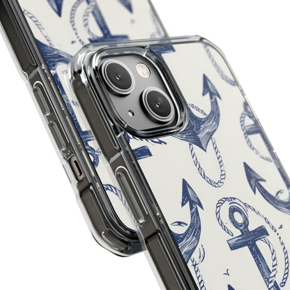 Navy Anchor Tapestry iPhone 14 - Impact Clear+