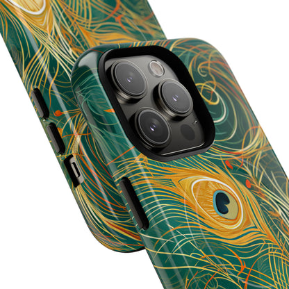 Peacock Elegance in Teal and Gold iPhone 14 | Tough+ Phone Case