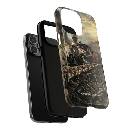 Vintage Steam Train Crossing Mountain Bridge iPhone 15  Tough+ Phone Case