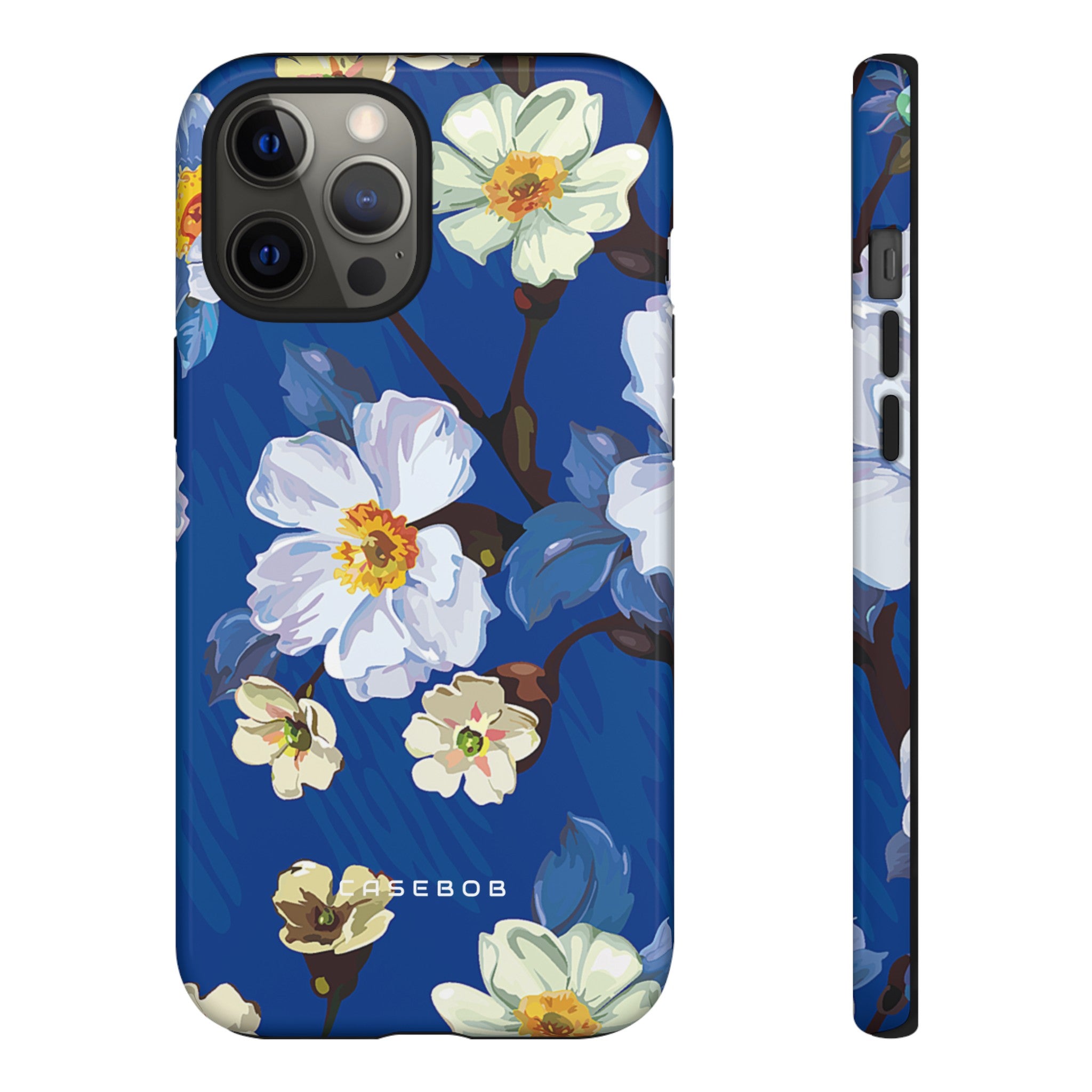 Elegant Flower on Blue iPhone Case | Tough