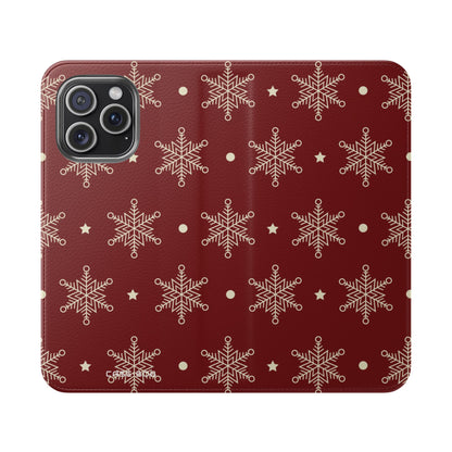 Cream Snowflakes Crimson - iPhone 15 Pro Max Case - Wallet