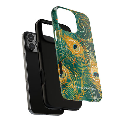 Peacock Elegance in Teal and Gold iPhone 16 | Tough+ Phone Case