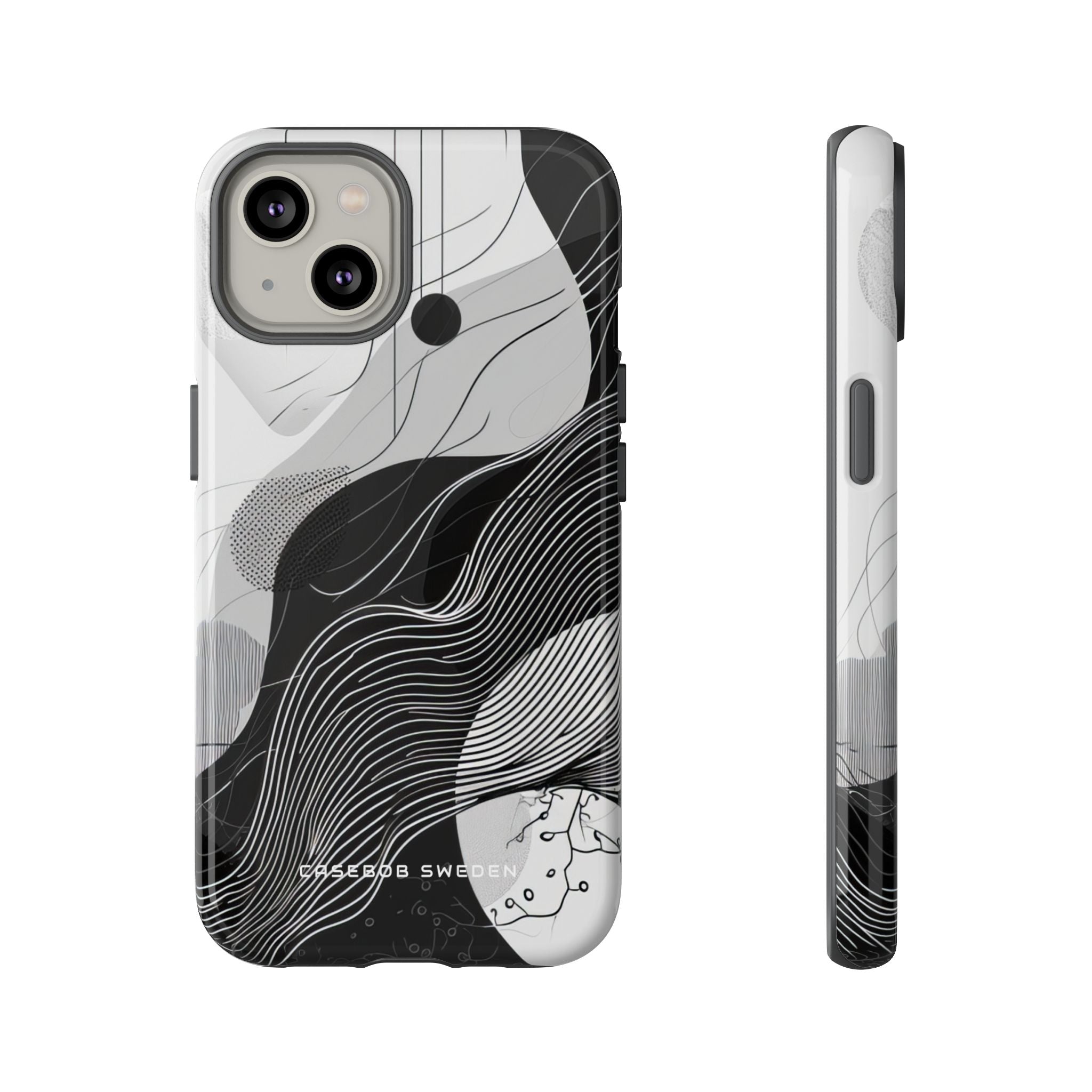 Fluid Rhythms: Monochrome Line Flow iPhone 14 - Tough Phone Case