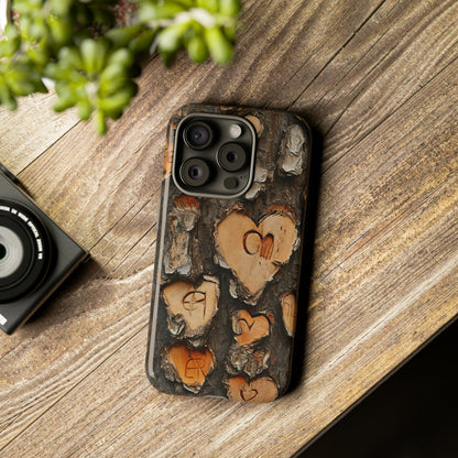 Carved Heart Trees & Initials - Protective Phone Case