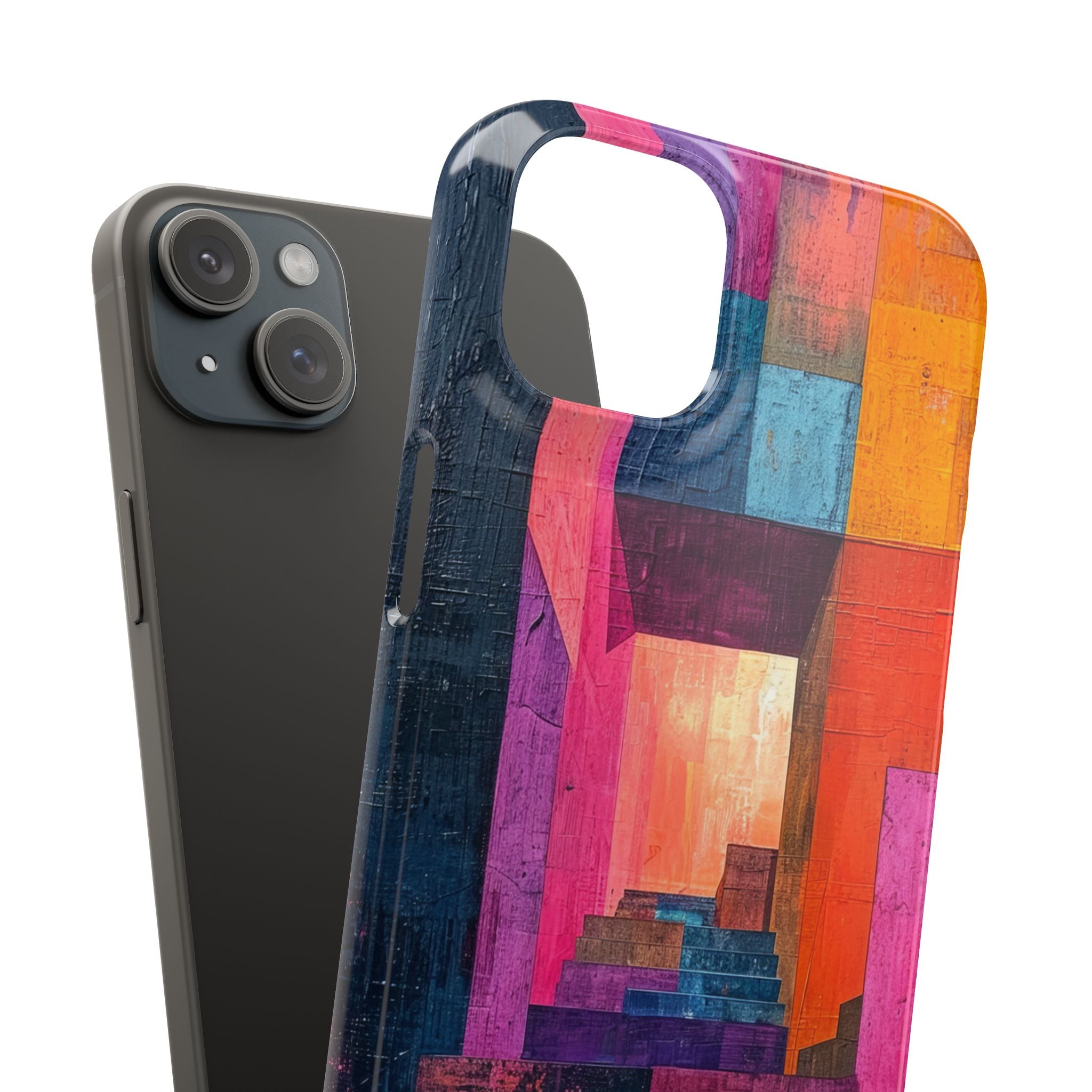 Pink Orange Geometry - Slim iPhone 15 Phone Case