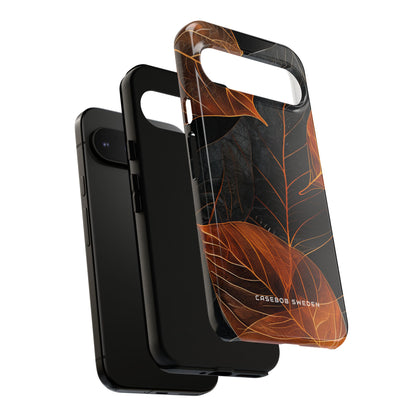 Vivid Orange Leaves on Deep Black Google Pixel 9 - Tough Phone Case