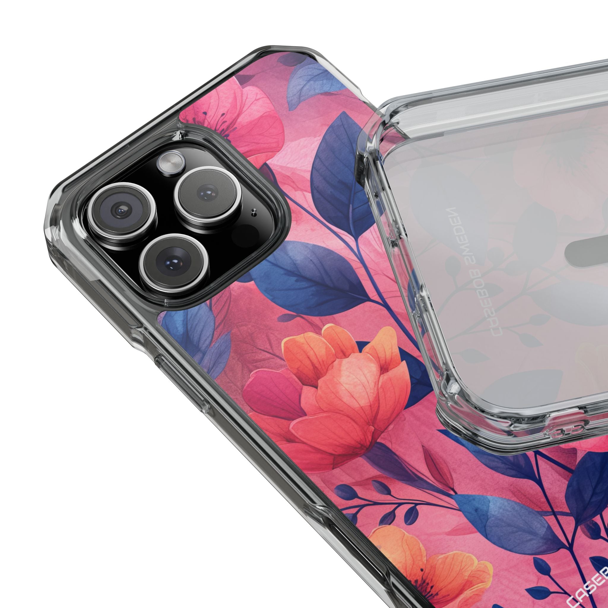 Pink Blue Floral - Clear Impact iPhone 16 Phone Case