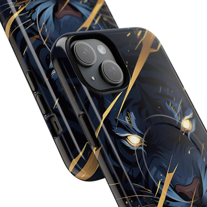 Fierce Blue Tiger Face Glowing Eyes iPhone 15 - Tough+