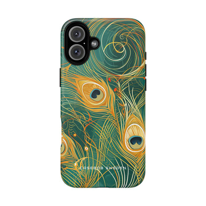 Peacock Elegance in Teal and Gold iPhone 16 | Tough+ Phone Case