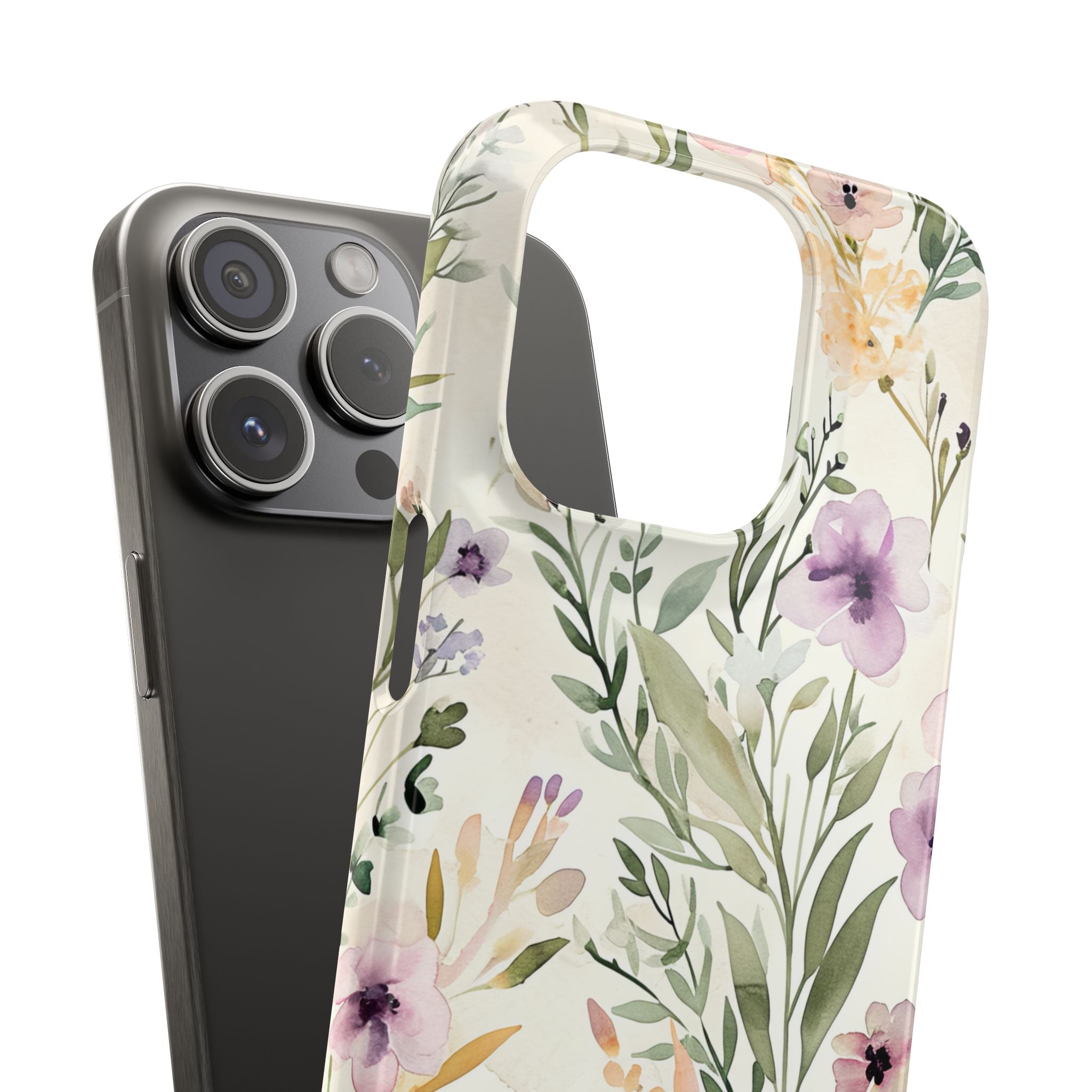 Soft Green Lavender Floral Pattern - Slim iPhone 15 Phone Case