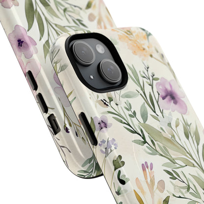 Soft Green Lavender Floral Pattern - Tough + MagSafe® iPhone 15 Phone Case