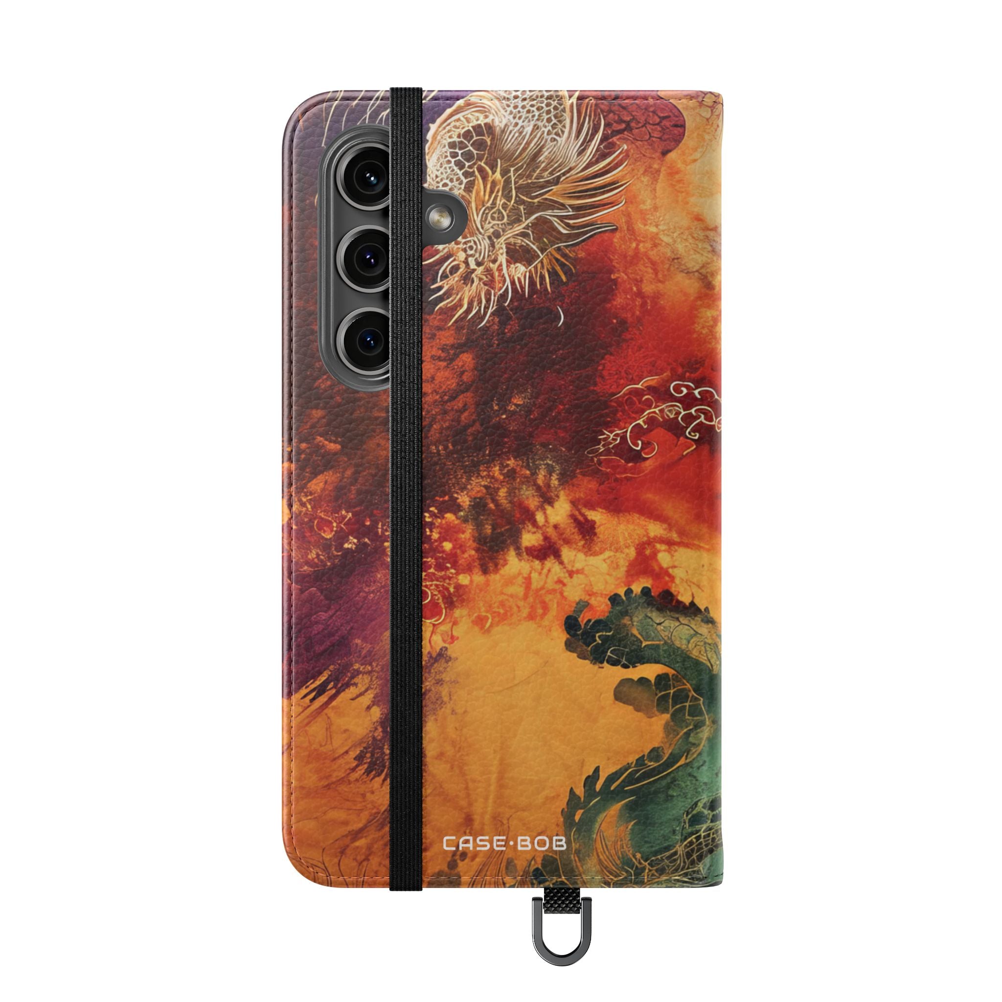 Kultaiset lohikäärmeet liekeissä - Samsung S24 -lompakkokotelo