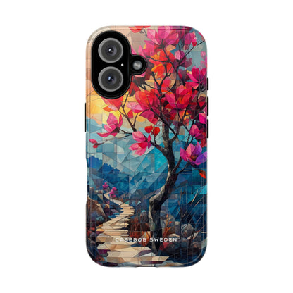 Vibrant Geometric Tree Landscape iPhone 16 - Tough Phone Case