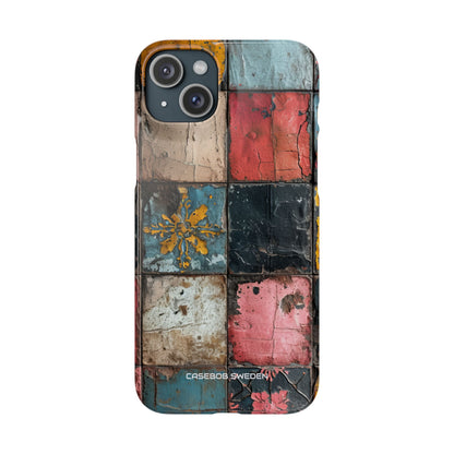 Rustic Red-Yellow Vintage Tiles - Slim iPhone 15 Phone Case