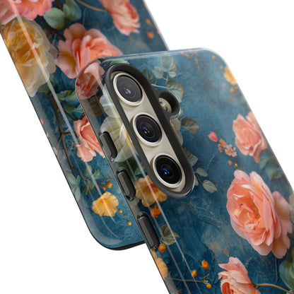 Blue Floral Elegance - Tough Samsung S24 Phone Case