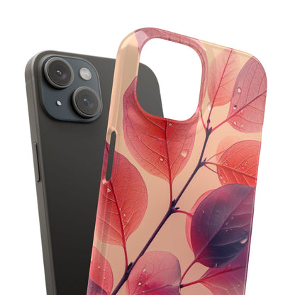 Pink Serenity Leaf Design - Slim iPhone 15 Phone Case