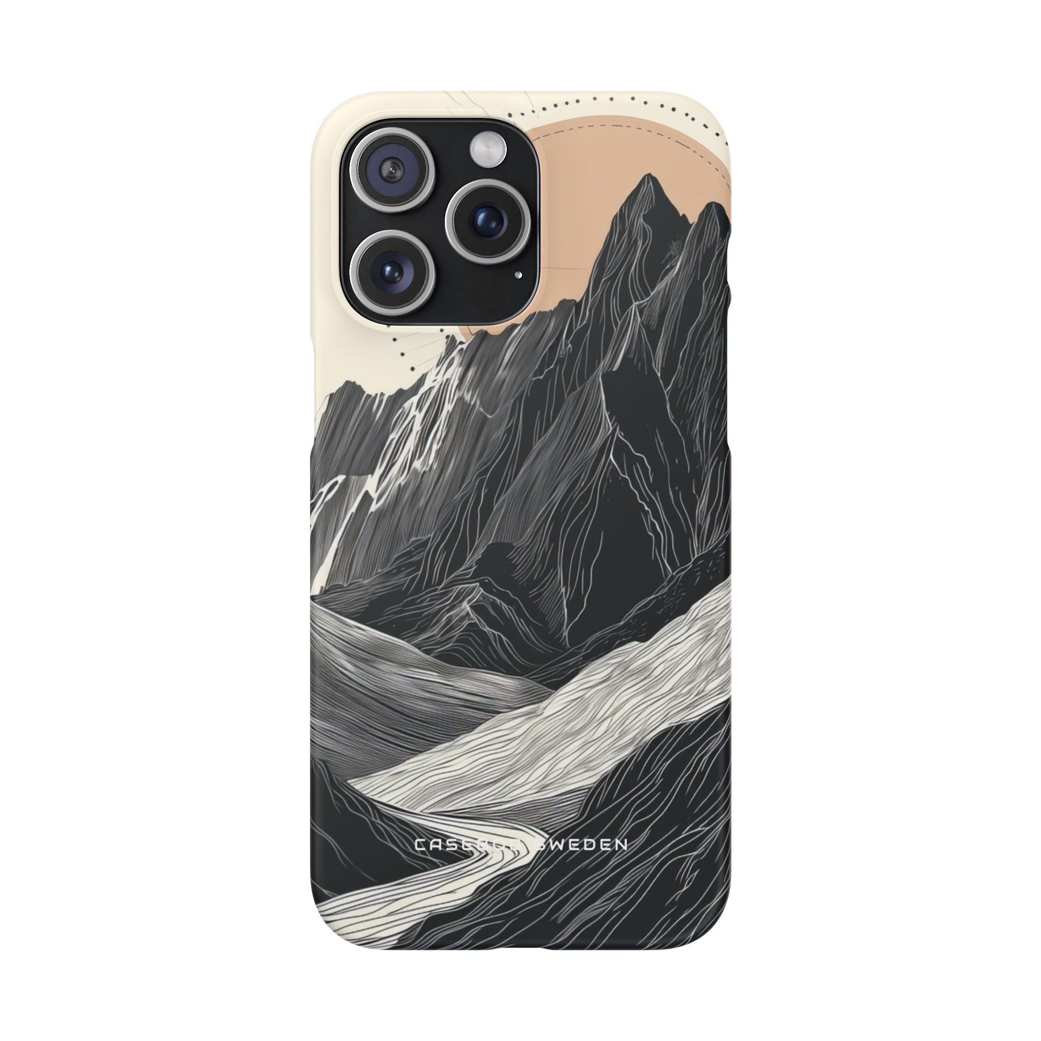 Minimalist Mountain Landscape with Flowing River iPhone 15 - Slim Phone Case