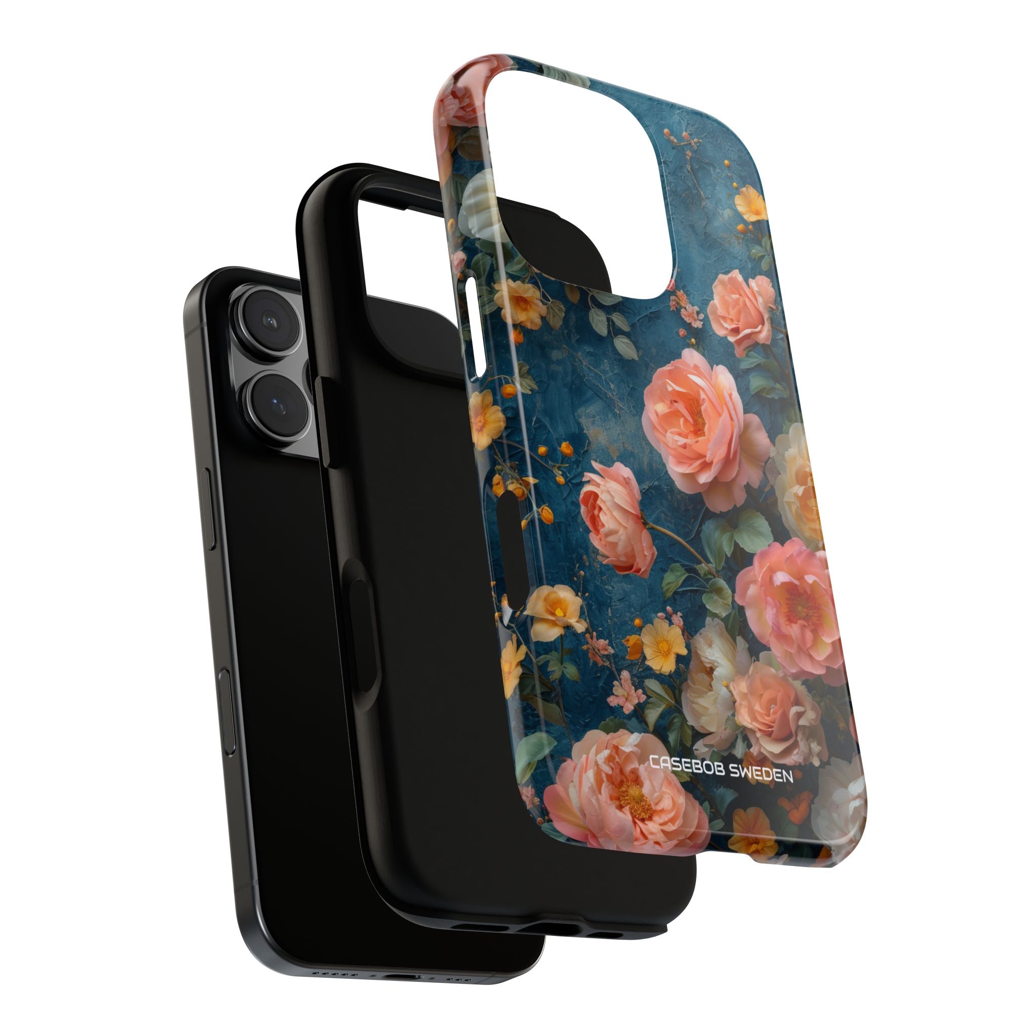 Blue Floral Elegance - Tough iPhone 16 Phone Case