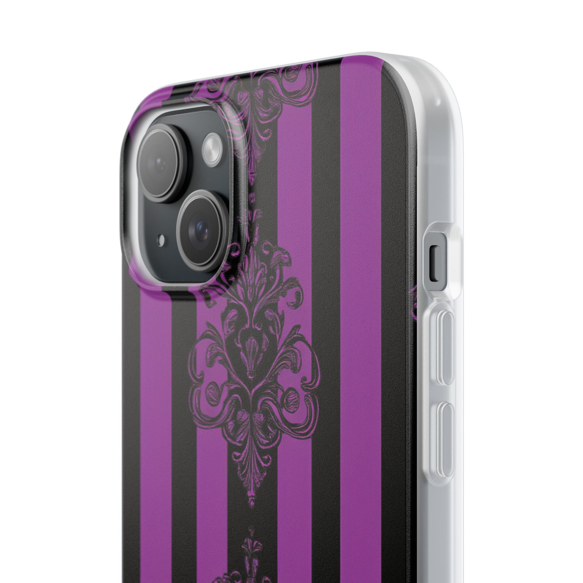 Gothic Elegance with Vertical Stripes and Ornamental Motifs iPhone 15 - Flexi Phone Case