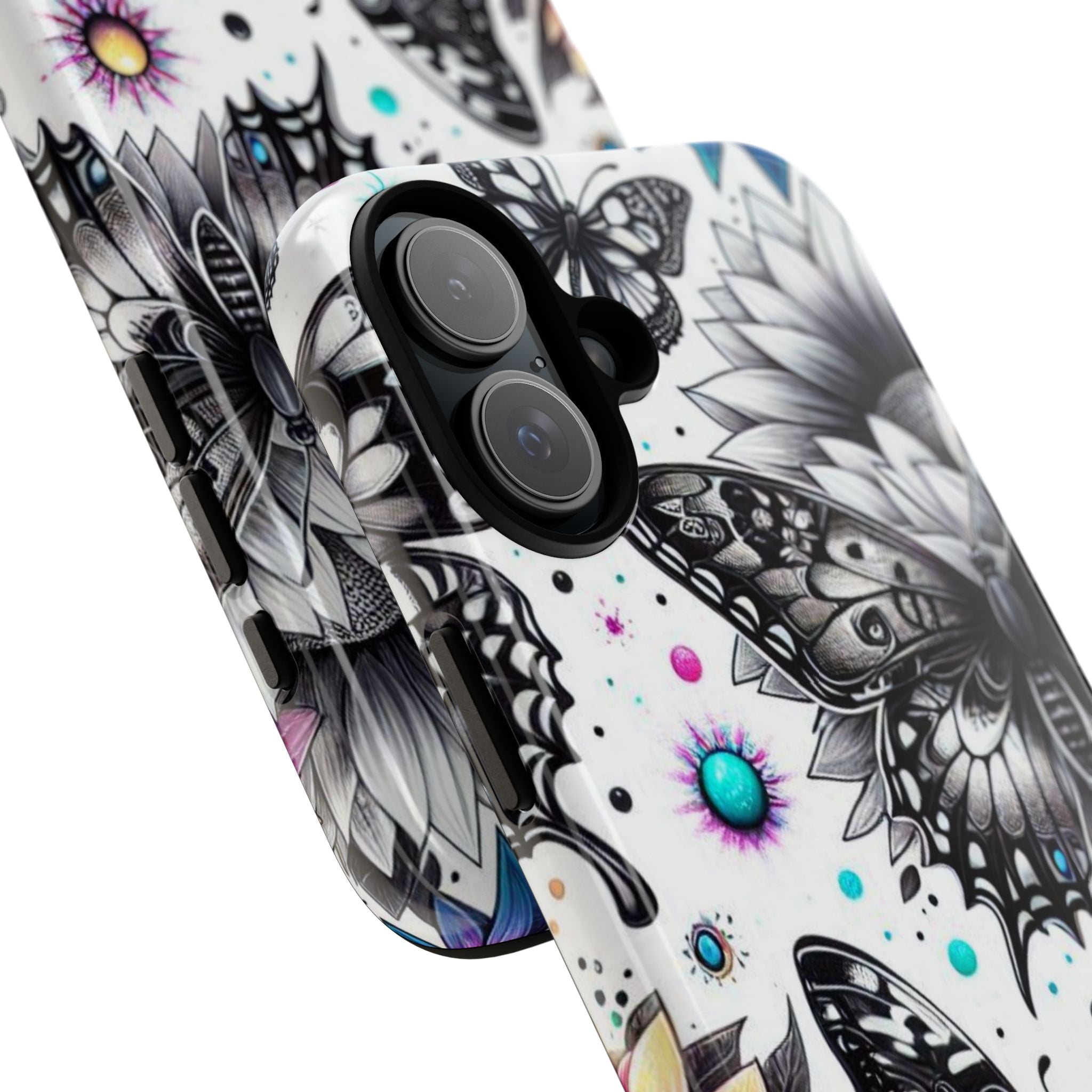 Monochrome Butterflies Sunlit iPhone 16 Plus Case - Tough