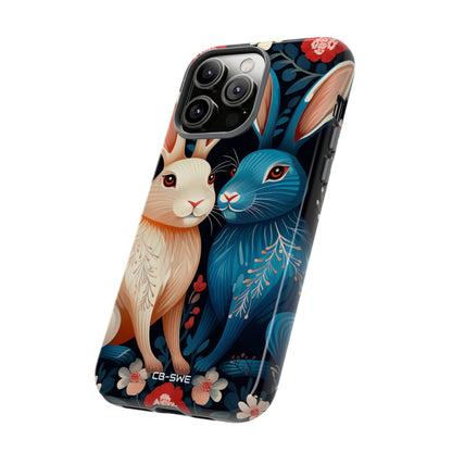 Rabbits Embrace Blossoms - iPhone Case