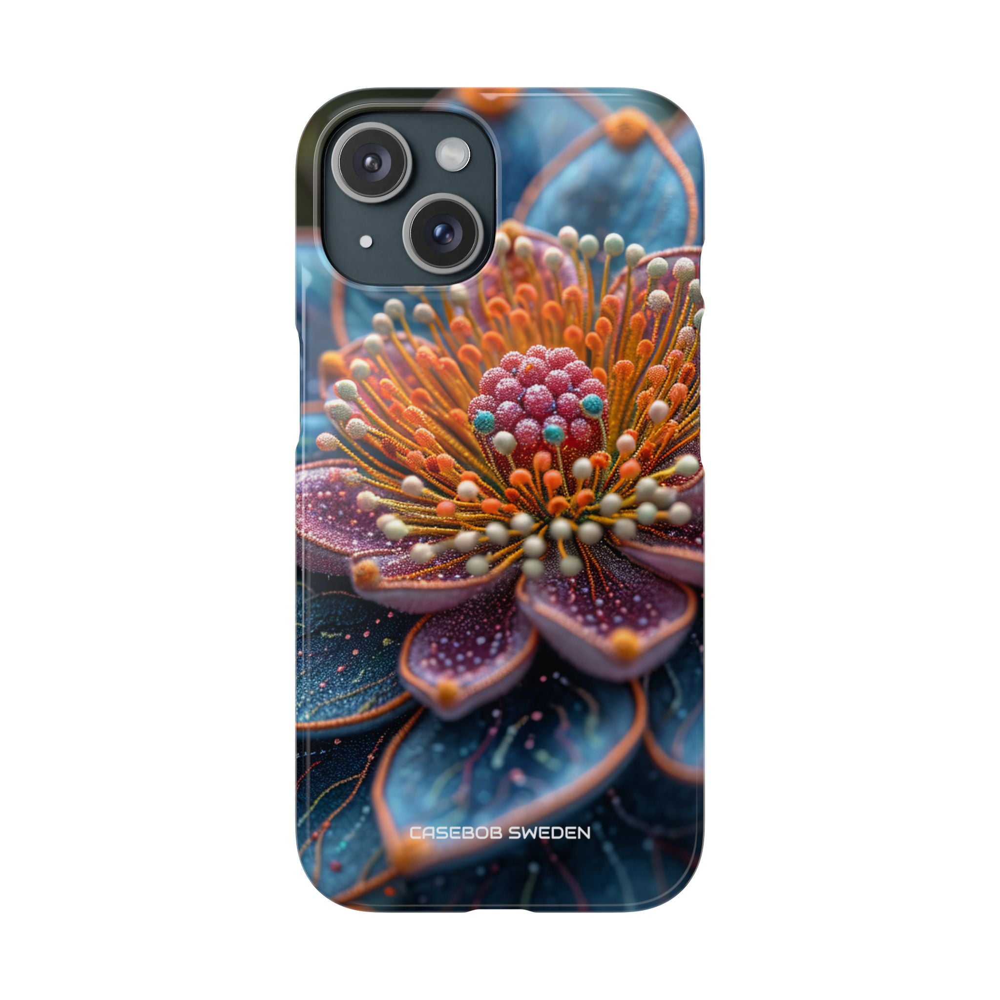 Blue-Orange Floral Swirl - Slim iPhone 15 Phone Case