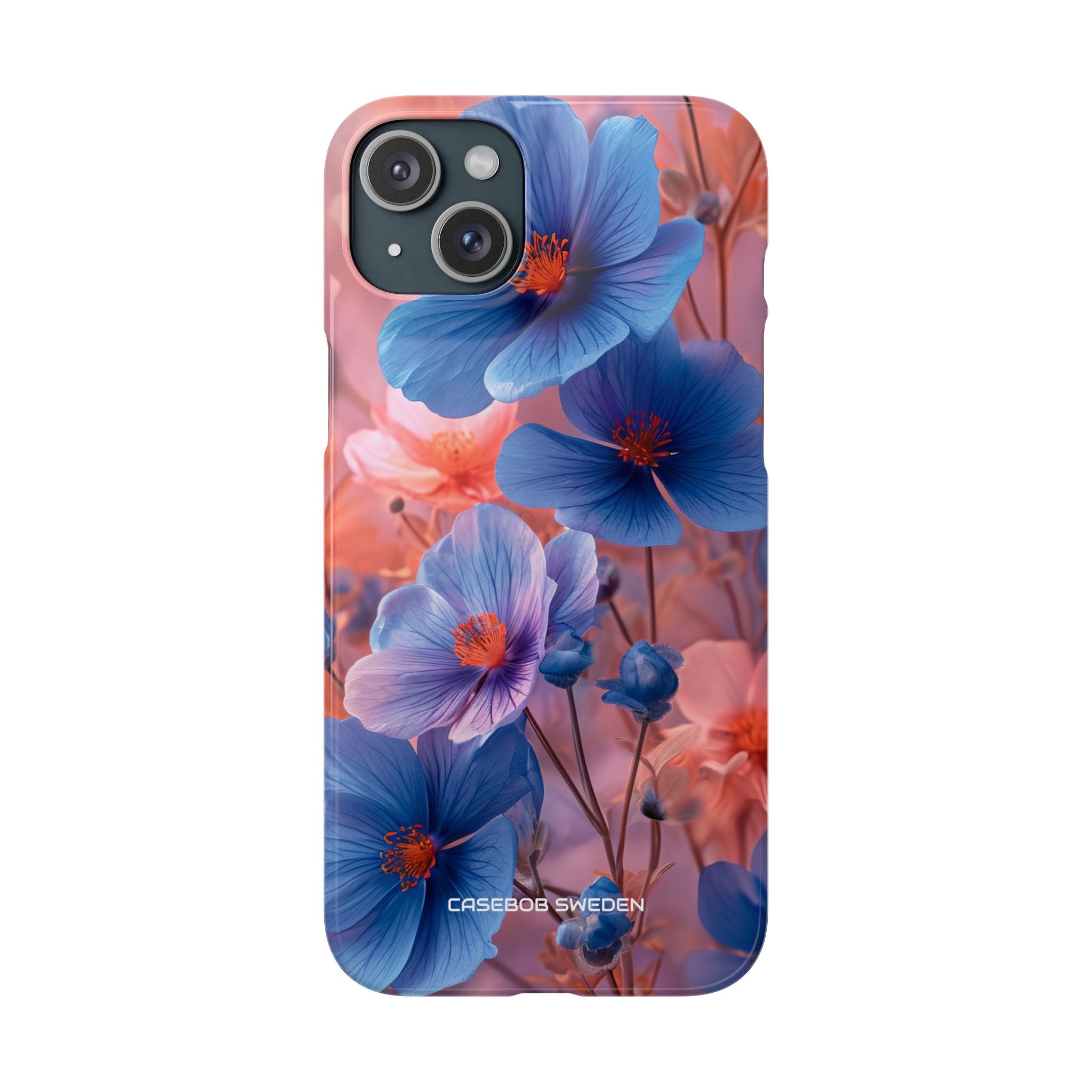 Blue Peach Blossoms - Slim iPhone 15 Phone Case