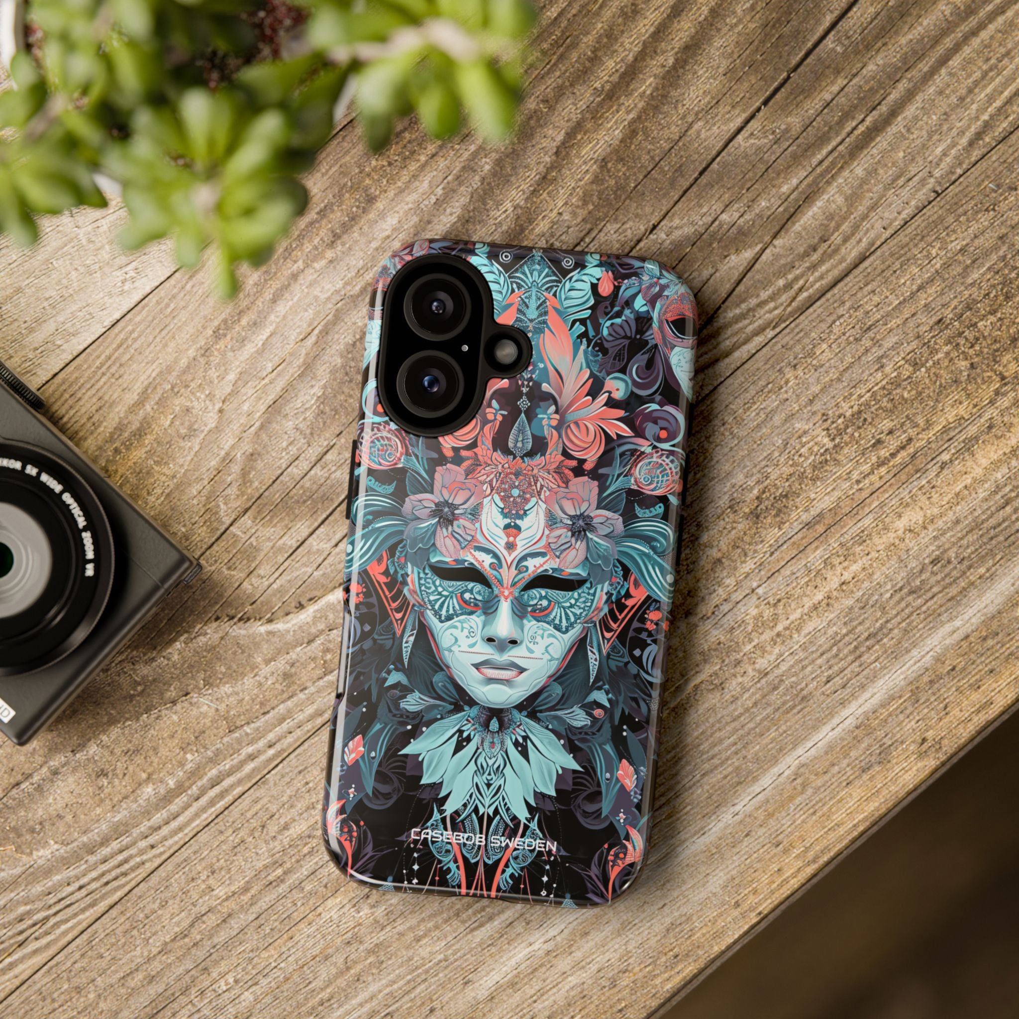 Mystic Teal Coral Mask - Tough iPhone 16 Phone Case