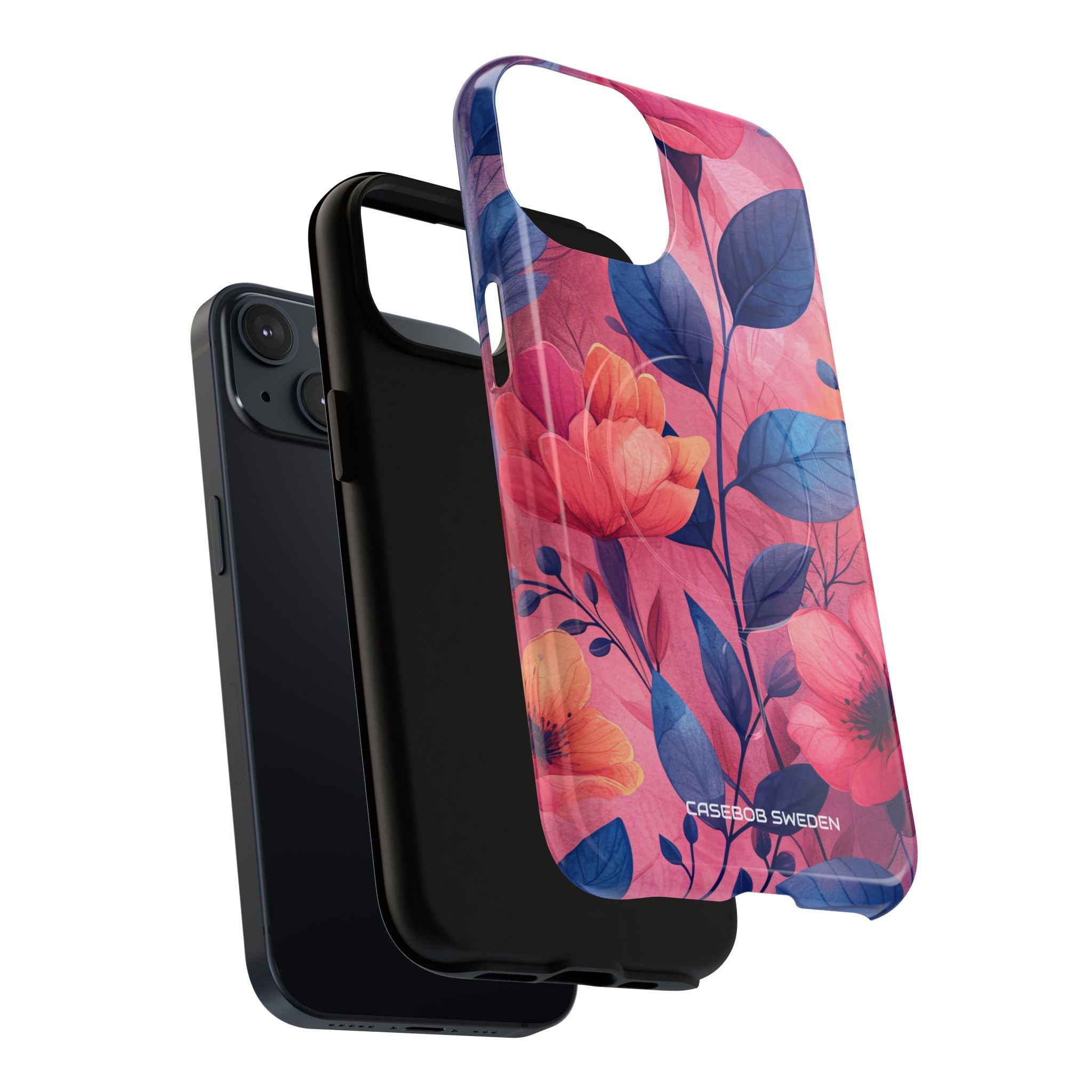 Pink Blue Floral - Tough + MagSafe® iPhone 14 Phone Case