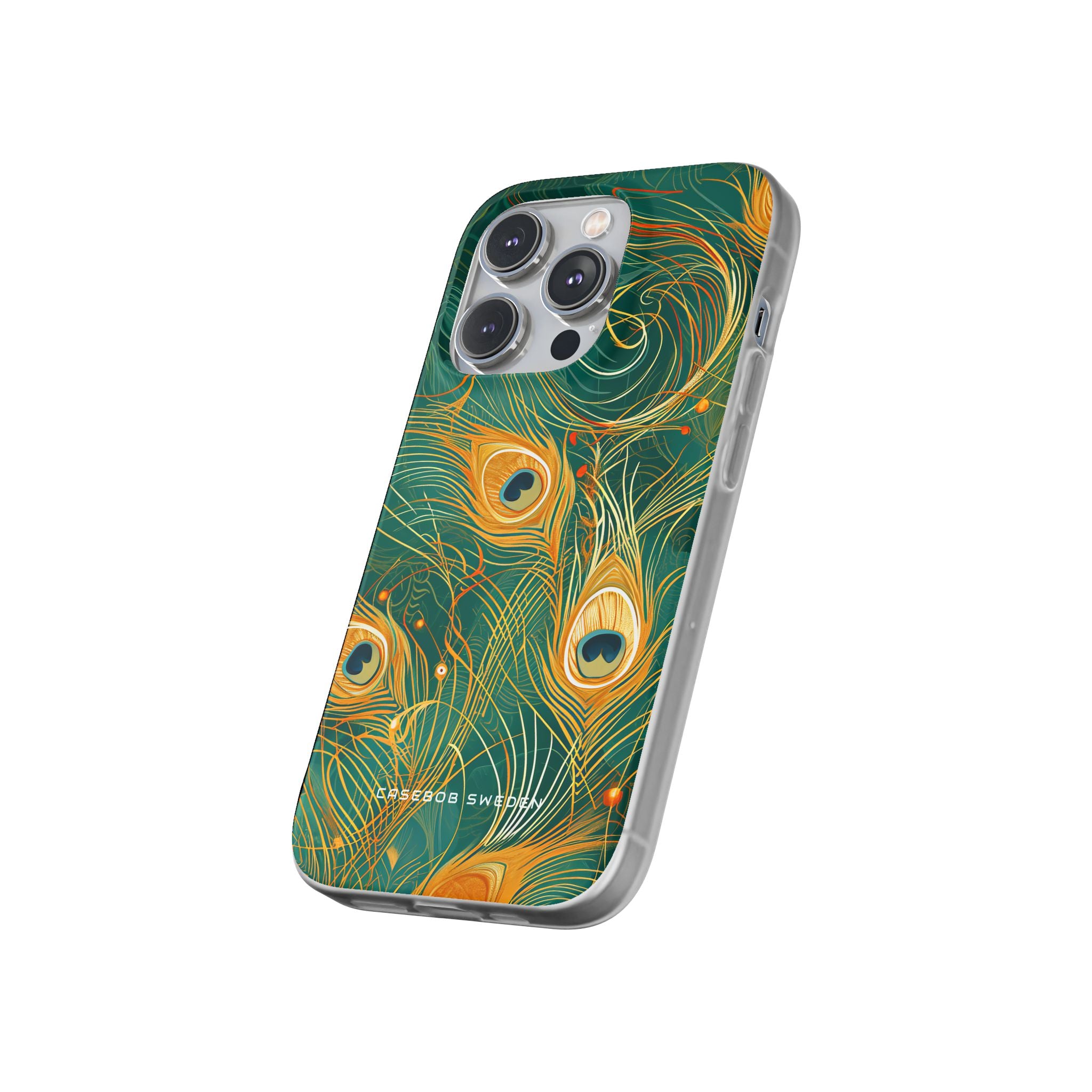 Peacock Elegance in Teal and Gold iPhone 14 - Flexi Phone Case