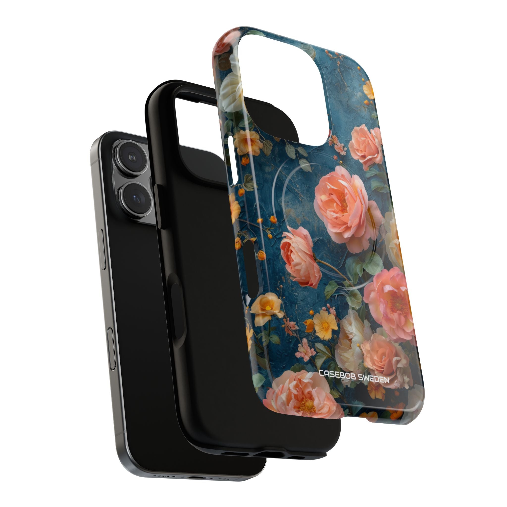 Blue Floral Elegance - Tough + MagSafe® iPhone 16 Phone Case