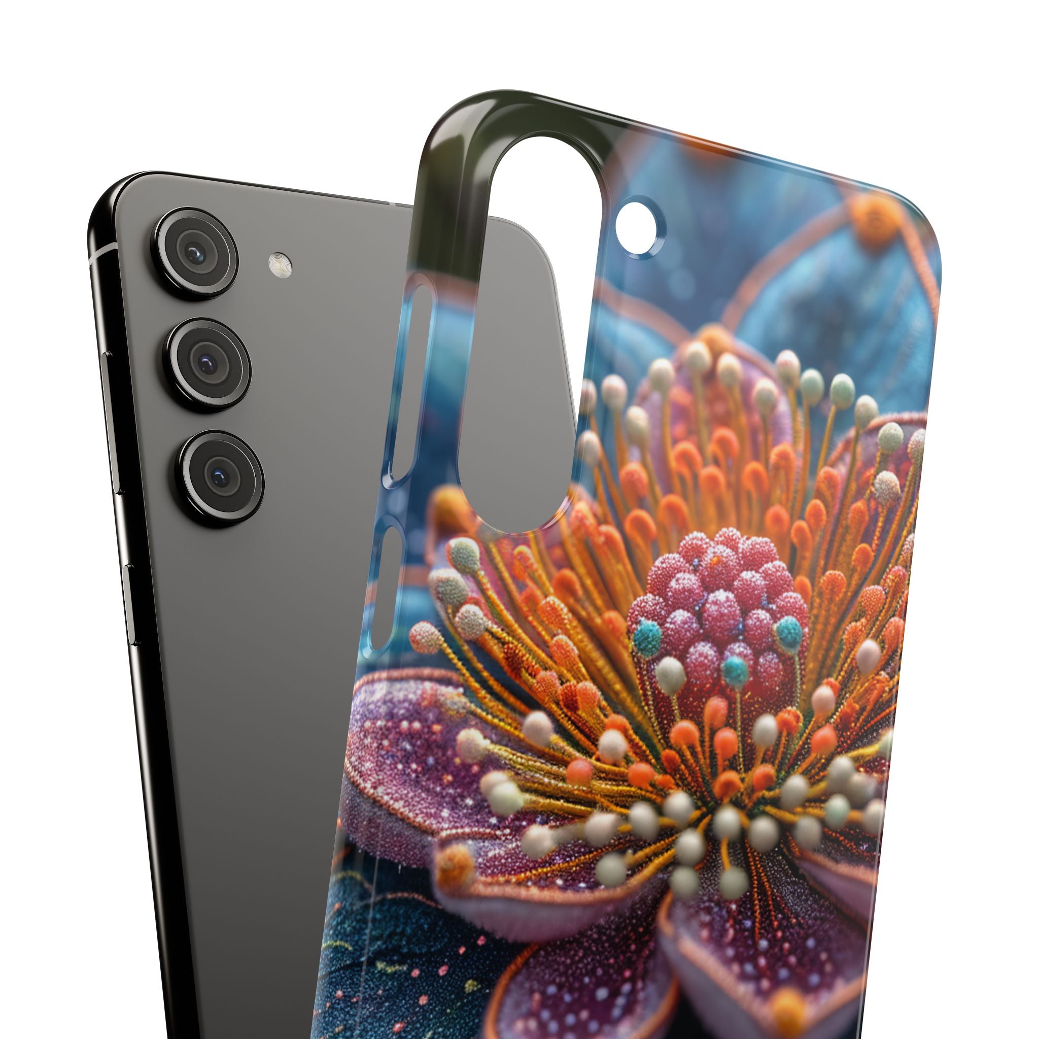 Blue-Orange Floral Swirl - Slim Samsung S23 Phone Case